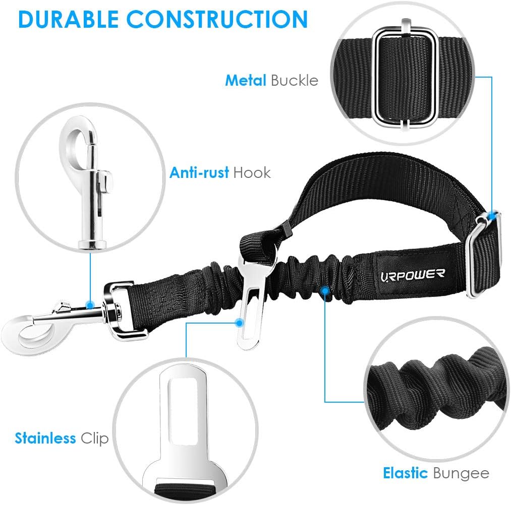 Retractable Dog Seat Belt, Adjustable Safety Belt, 2 Pack | Elastic Bungee, Heavy Duty, 360° Swivel, Fits Most Vehicles, Small to Large Dogs, Zinc Alloy Clip - view 6