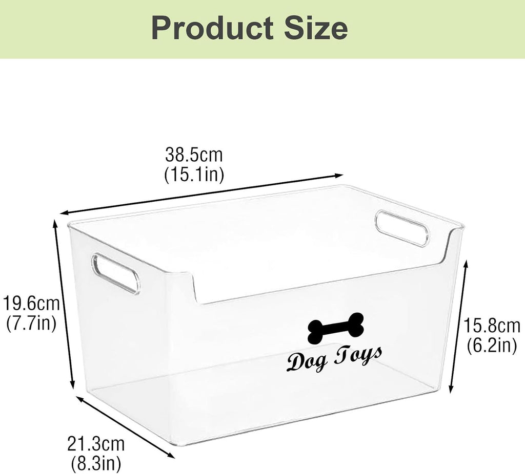 Dog Toy Basket with Handle - Clear Plastic Waterproof Dog Storage Organizer for Toys, Blankets, Leashes, Treats & Grooming Supplies - 1Pack - view 6