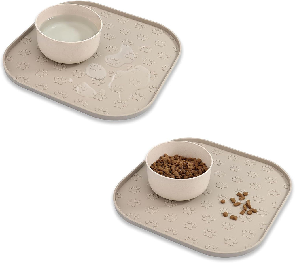 Pet Feeding Mat, Waterproof Anti-Slip Placemats for Dog Cat Bowl Silicone Pet Food Mat, Raised Edge Prevent Spills on Floor & Carpet, Dishwasher Safe (Beige, 11" x 11") - view 8