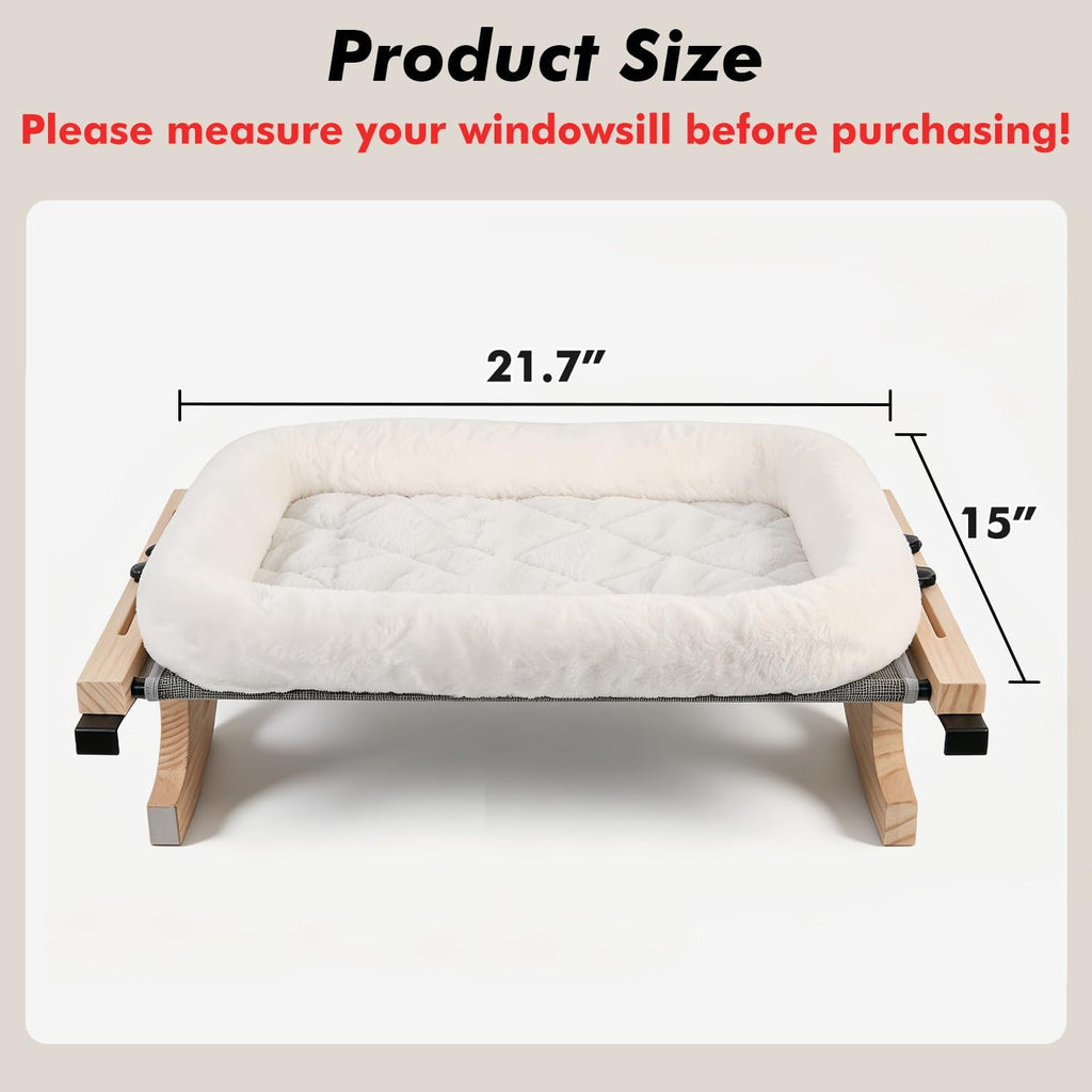 Cat Sill Window Perch Sturdy Hammock Window Seat with Cushion Bed Cover, Wood & Metal Frame for Large Cats, Easy to Adjust Cat Bed for Windowsill, Bedside, Drawer and Cabinet(Cushion Bed) - view 3