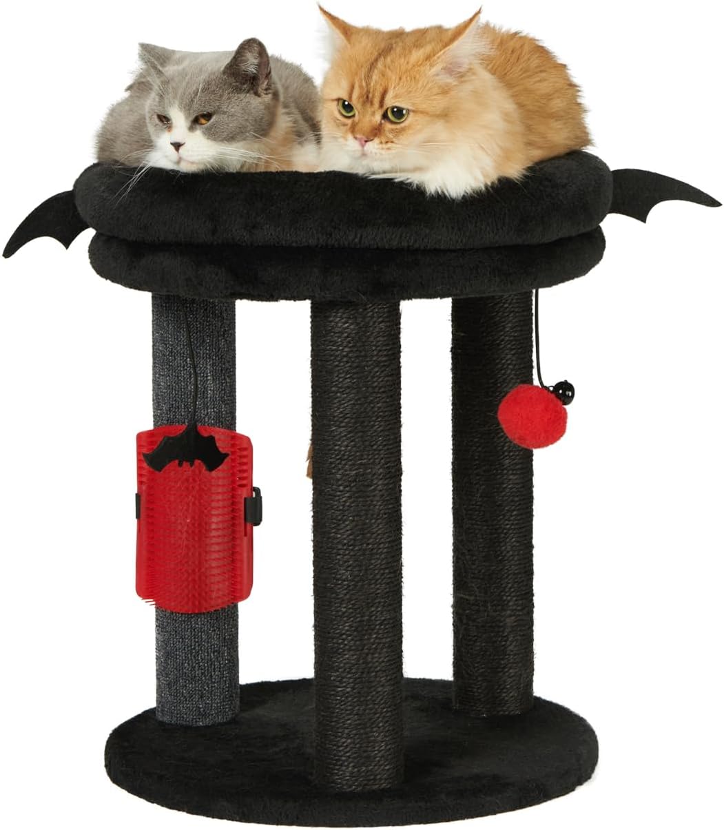4in1 Small Cat Tree,Scratching Post with Tower Soft Bed, Sisal Carpet Jute Posts with Three Hanging Ball Toys and Massage Brush for Indoor Cats and Kittens