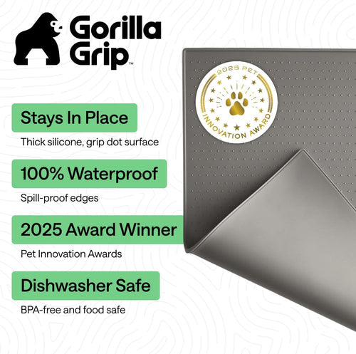 100% Waterproof Raised Edge BPA Free Silicone Pet Feeding Mat, Dog Cat Food Mats Contain Spills Protects Floors, Placemats for Cats and Dogs Water Bowl, 18.5x11.5, Gray - view 2