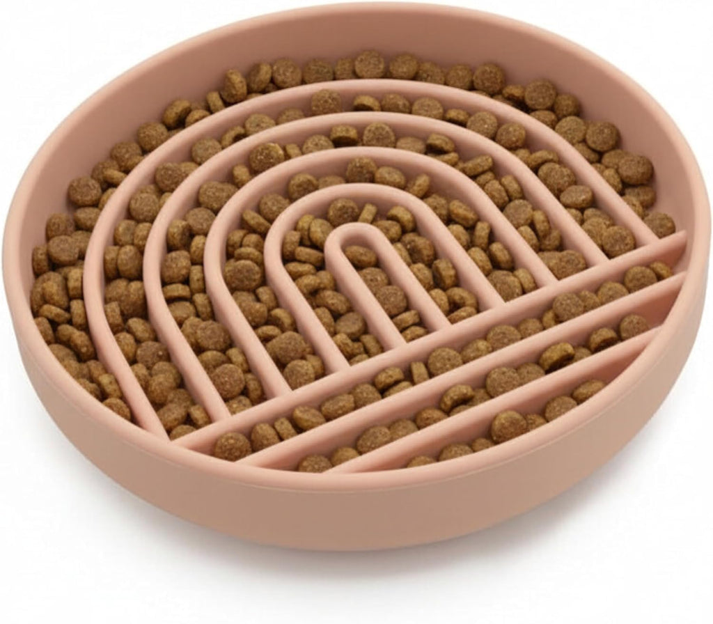 Slow feeder dog bowls - small size silicone slow eating dog bowl for puppies & dogs with suction cup - dishwasher-safe, lick mat design, reduces gulping, for all breeds, 6"x1.25" - blush