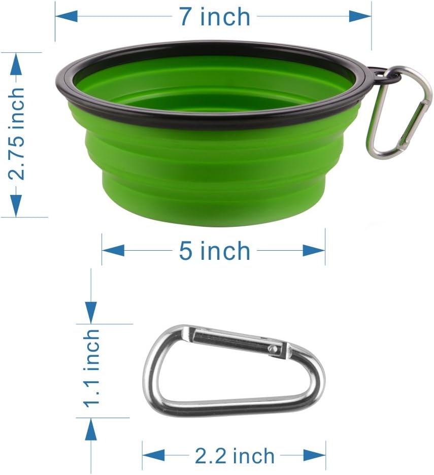 Large collapsible dog bowls, 34oz portable foldable travel water bowl food dishes with carabiner clip for traveling, hiking, walking, 2 pack (purple+green) - view 6