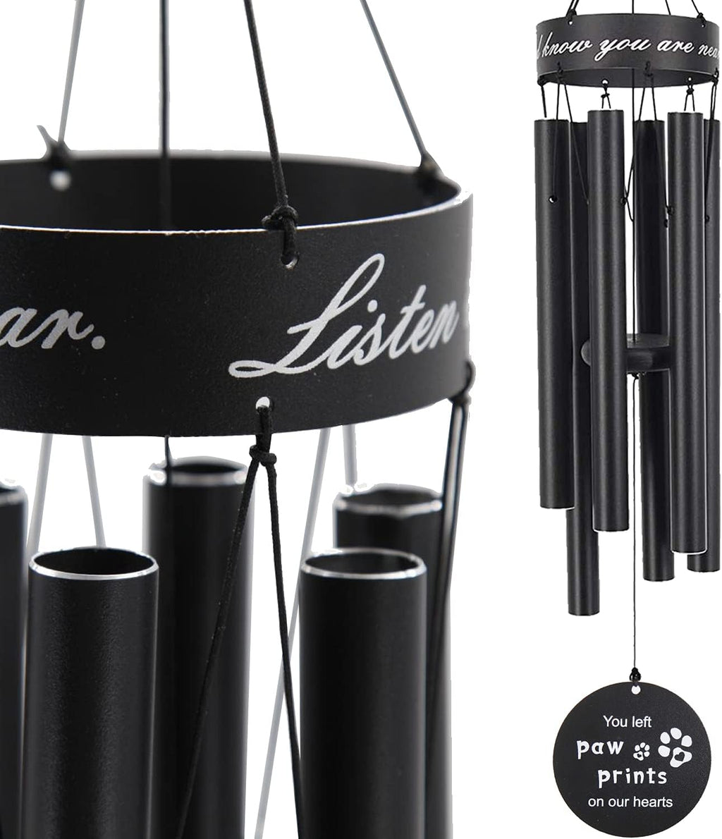 Pet memorial wind chimes, 30 inches paw print pet remembrance gift | to honor and remember a dog, cat, or other pet, premium metal wind chime, black - view 3