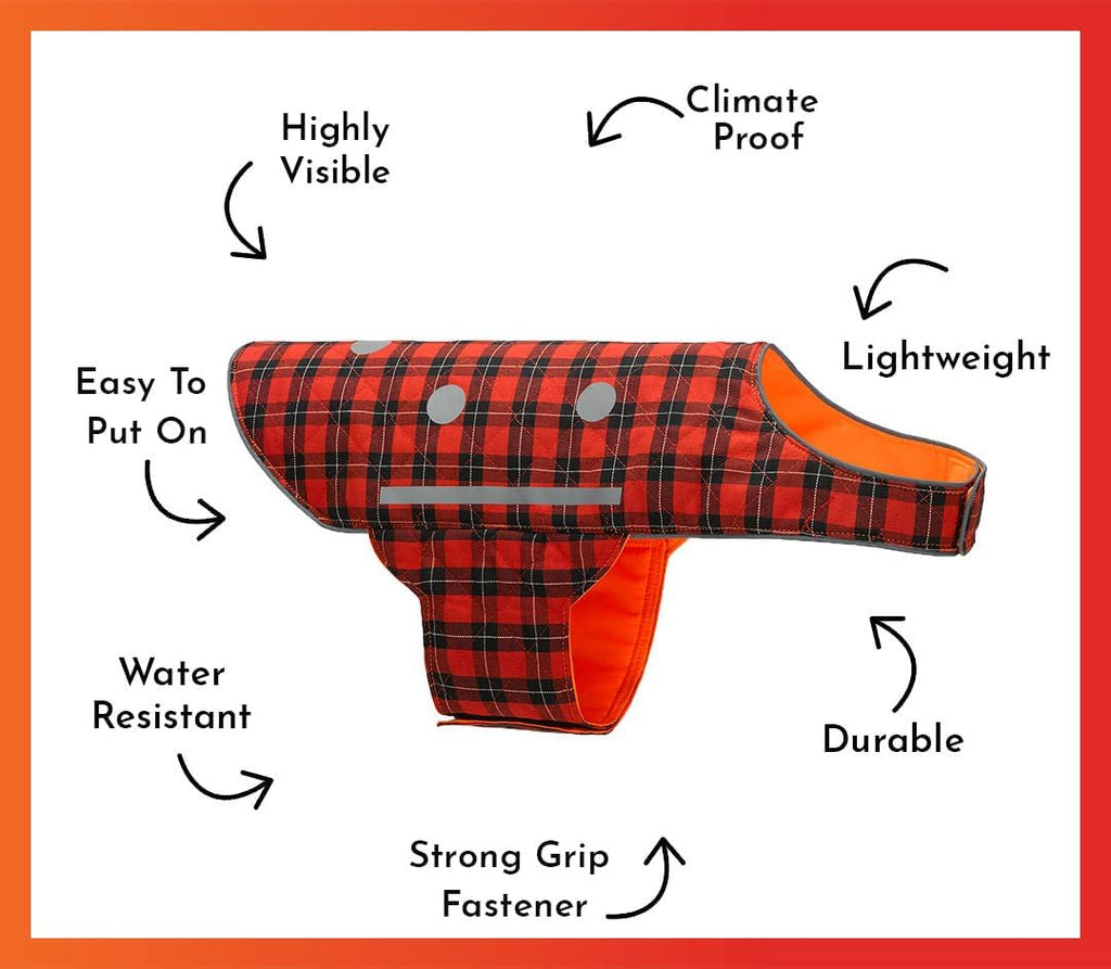Reflective Dog Vest - Reversible High Visibility Safety Dog Accessories, Fluorescent Dog Apparel for Walking, Hiking & Camping, Hunting (Blaze Orange, Red Plaid, Medium) - view 6