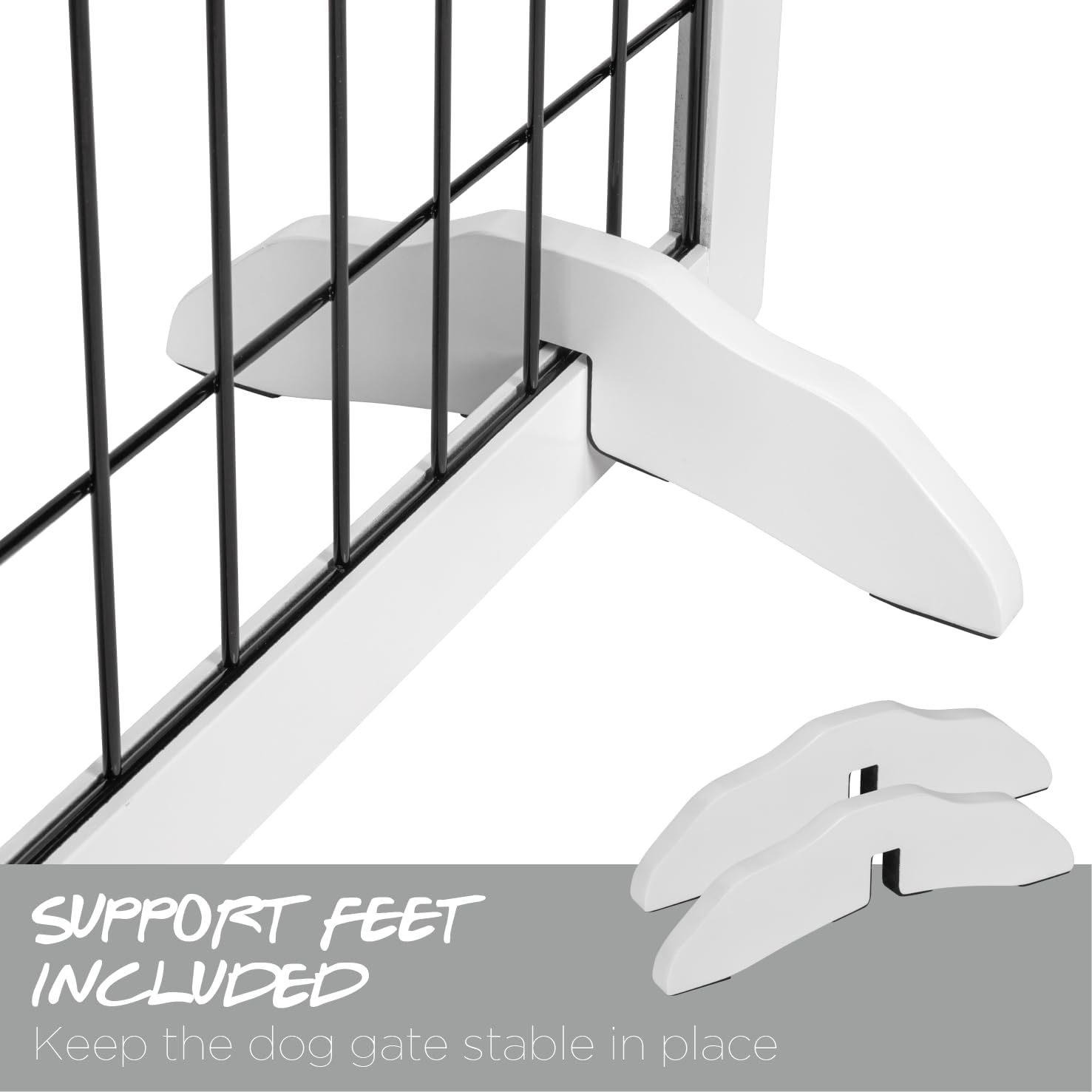 Extra Wide Dog gate for The House, Doorway, Stairs, Dog Fences Indoor, Freestanding Foldable Wooden Pet Gates for Dogs, Set of Support Feet Included, 96 in Wide 30 in Tall, 4 Panels White | Freestanding Wooden Pet Gates for Dog, Dog Fences Indoor, Set of - view 8