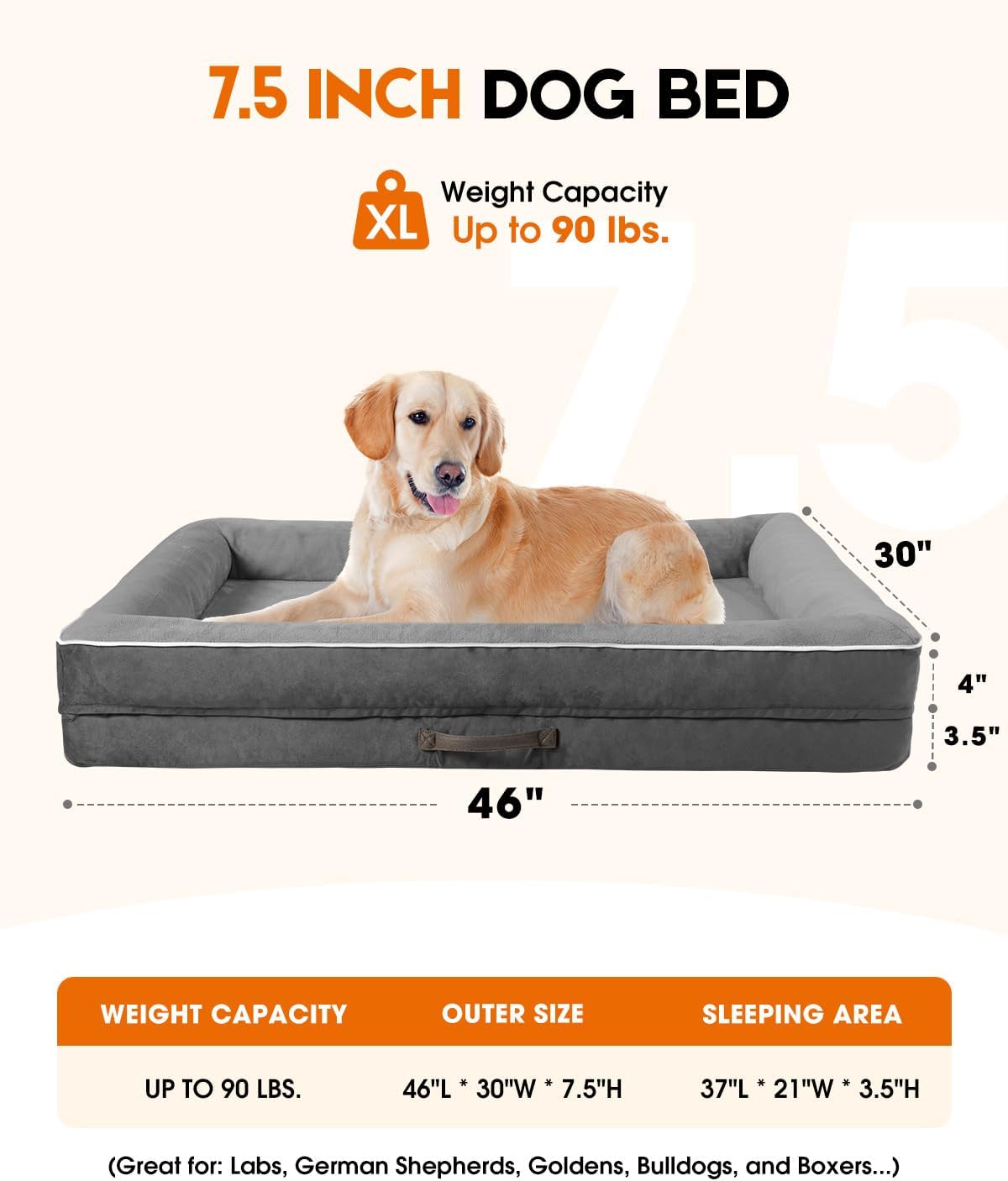 Orthopedic Dog Bed XL, Four-Sided Dog Sofa, Washable Cover, Gray - view 4