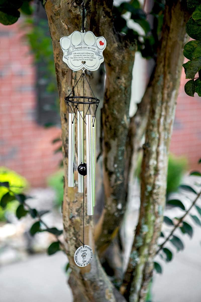 Pet memorial wind chime - 18" metal casted pawprint wind chime - a beautiful remembrance gift for a grieving pet owner - includes pawprints left by you poem card - view 2
