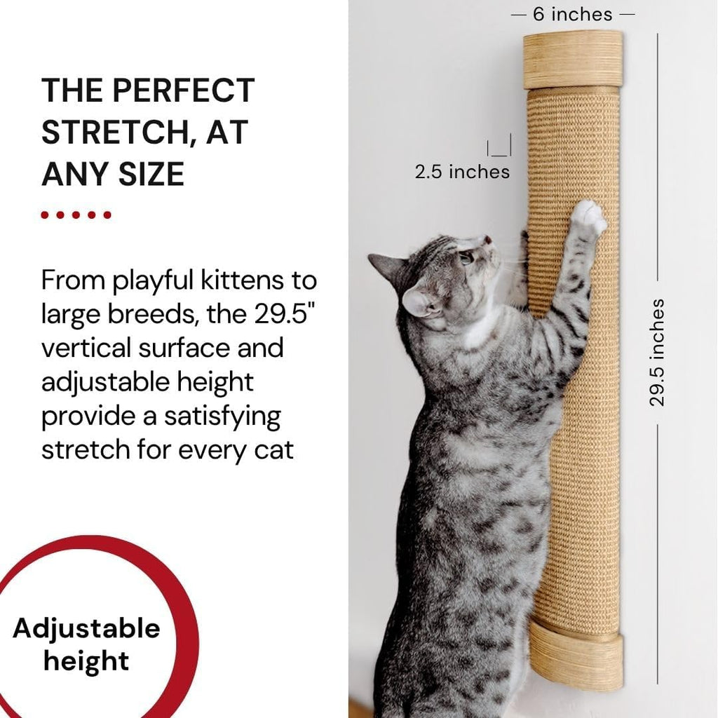 Wall Mounted Cat Scratcher, Replaceable Sisal Scratching Post | For Indoor Cats & Large Breeds — 29.5" Tall, Solid Pine with Natural Woven Sisal, No Glue or Staples, Easy Wall Mount - view 4
