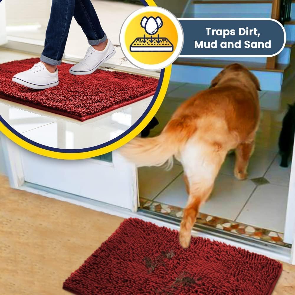Super Water Absorbent Door Mat Indoor, Microfiber Quick Dry Chenille Entryway Rug, Slip Resistant Front Door Mat, Indoor Mats for Entryway, Machine Washable Pet Rug, Red 36"x72" - view 3