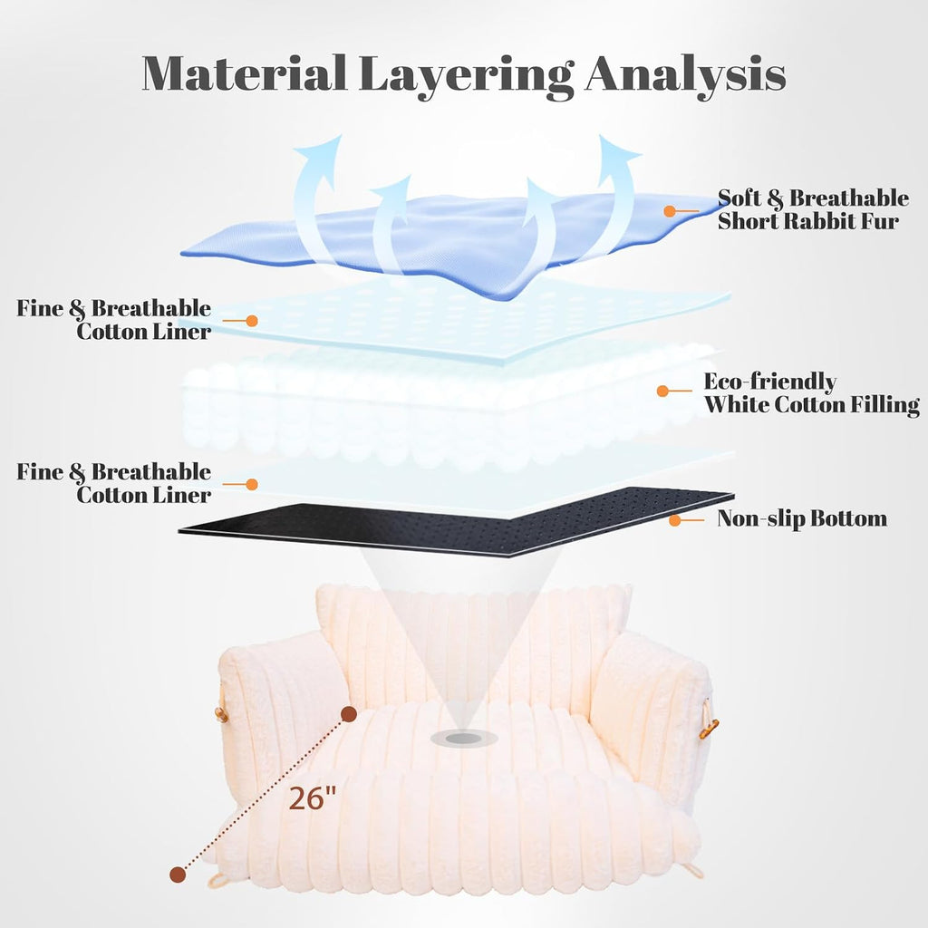 Cat Couch Bed for Indoor Cats Fluffy Cat Sofa Recliner with Removable Washable Cover Cute Pet Lounge Suitable for Puppy Kitten (Off-White) - view 5
