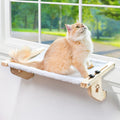 Cat Windowsill Perch with Wood & Metal Frame for Large Cat, 21.7in | Solid Wood Frame, Easy to Adjust, Washable Berber Fleece Cover, No Suction Cups Cat Window Seat for Windowsill, Bedside