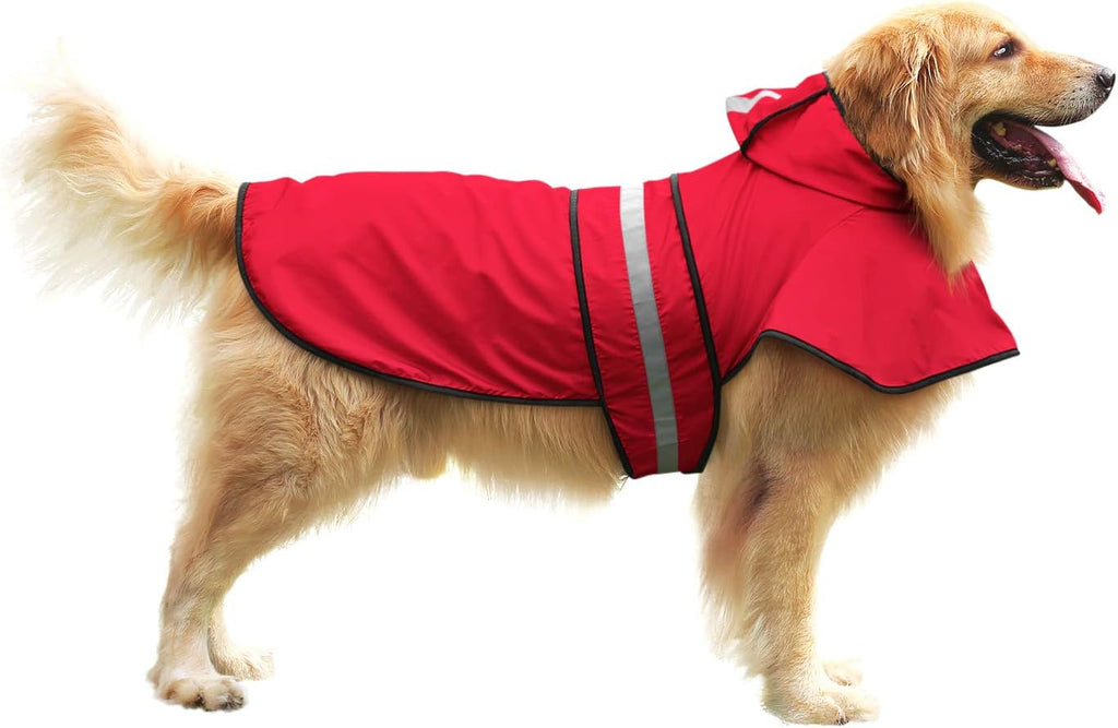 Dog raincoat jacket reflective adjustable hooded pet poncho rain coat with leash hole for small to X-Large dogs red - L - view 2