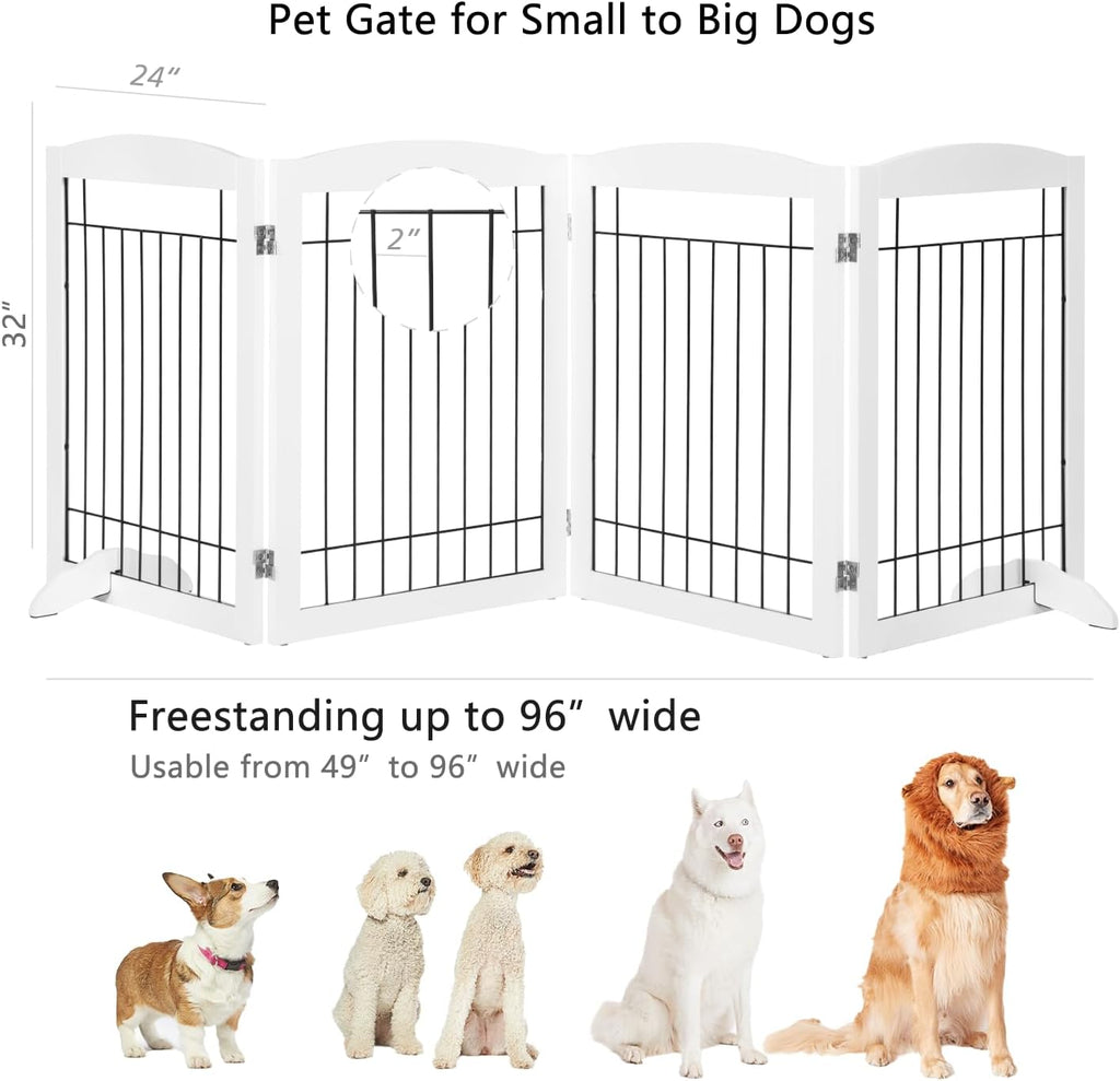 Extra Wide Dog gate for The House, Doorway, Stairs, Dog Fences Indoor, Freestanding Foldable Wooden Pet Gates for Dogs, Set of Support Feet Included, 96 in Wide 30 in Tall, 4 Panels White | Freestanding Wooden Pet Gates for Dog, Dog Fences Indoor, Set of - view 4