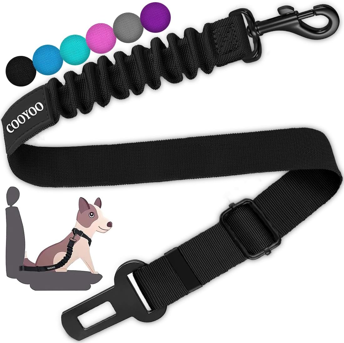 Dog Seat Belt, Durability Retractable Dog Car Harness Adjustable Dog Seat Belt for Vehicle Nylon Pet Safety Seat Belts Heavy Duty & Elastic (1 Pack Black)
