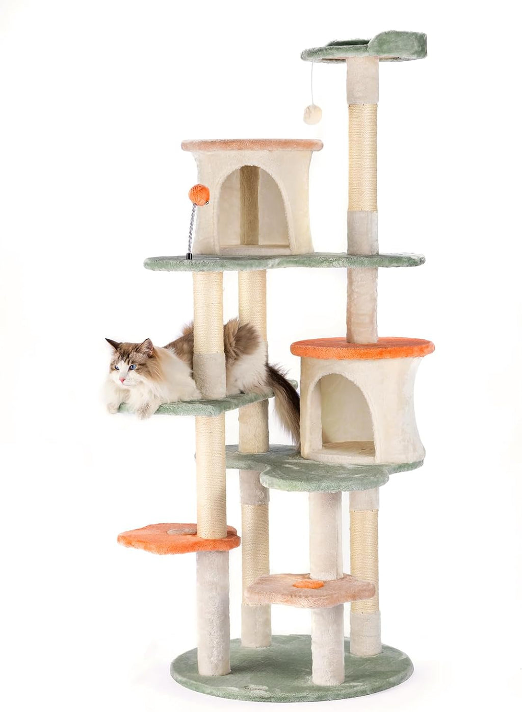 63-inch Cat Tree for Large Cats, Multi-Level Flower Tower with Condo, Sisal Scratching Posts & Toy Balls, Sturdy & Safe Indoor Playhouse - view 7