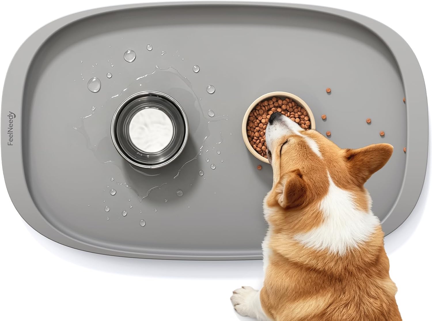 Silicone Cat & Dog Food Mat Waterproof, High Raised Edges for Leakage Protection, Dog Mat for Food and Water, Non-Slip Drip Tray, Easy Clean 18 * 12 * 0.5 inches Feeding Pad (Small, Beige) - view 7