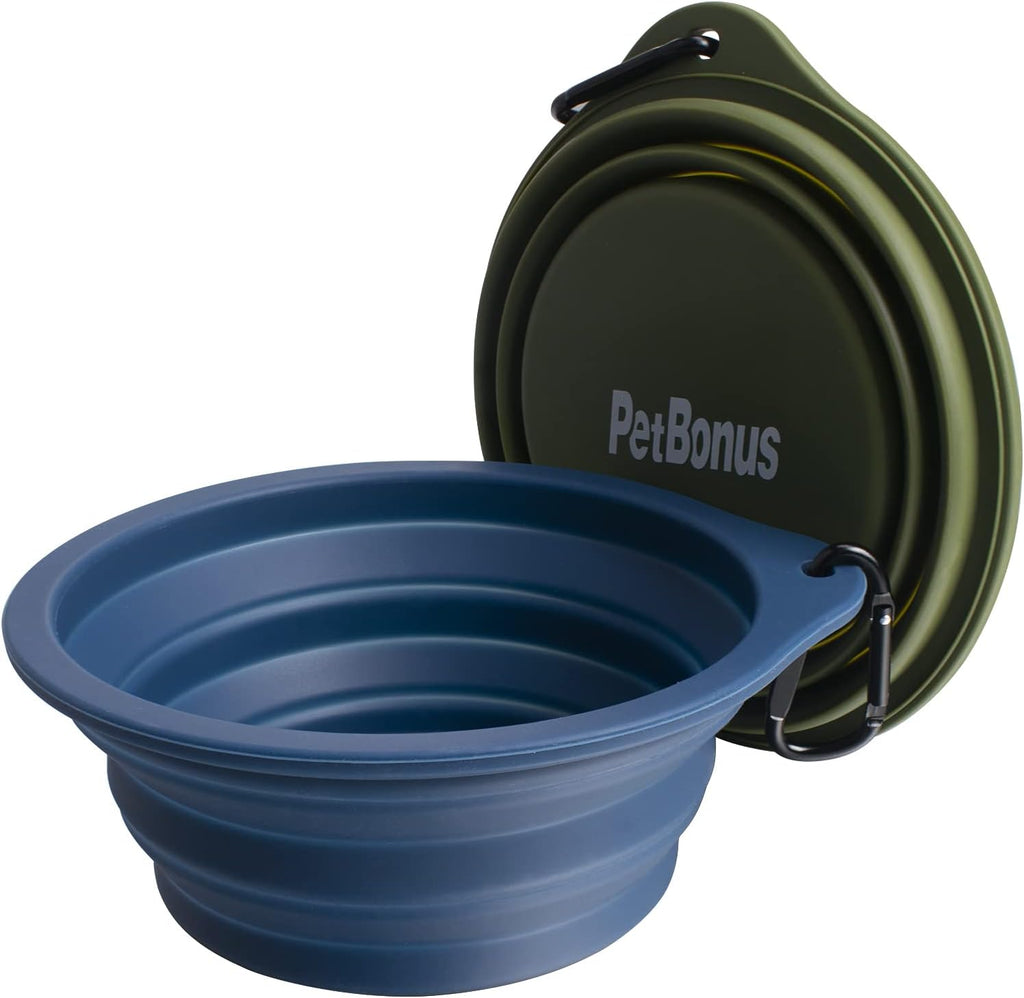2-Pack Silicone Collapsible Dog Bowls, BPA Free Dishwasher Safe, Portable Foldable Expandable Travel Bowl, Food Water Feeding Cup Dish for Dogs Cats with 2 Carabiners (Army Green, Navy Blue) | 20 Oz, Silicone, Foldable Expandable Cat Feeding Cup Dish, 2 C - view 7