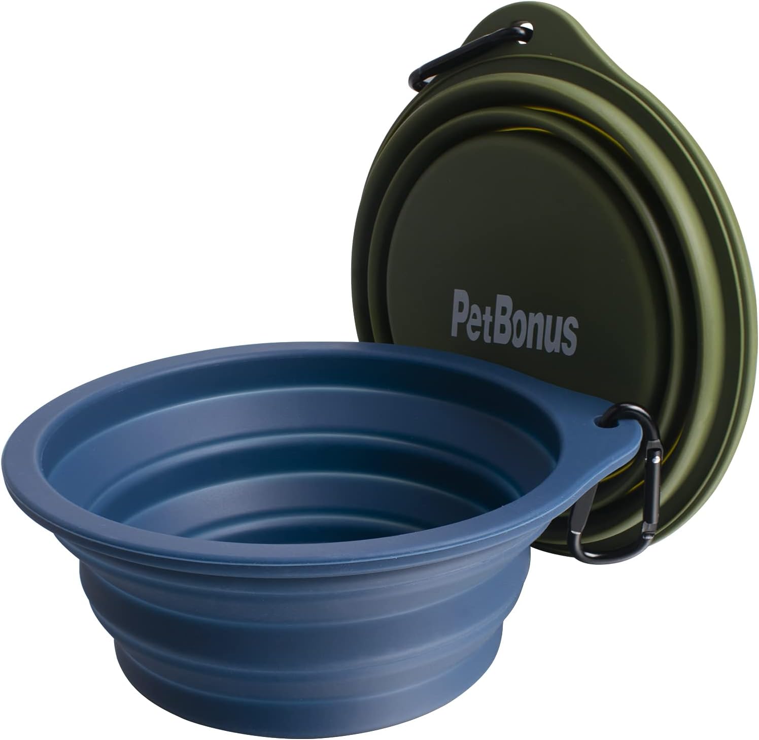 2-Pack Silicone Collapsible Dog Bowls, BPA Free Dishwasher Safe, Portable Foldable Expandable Travel Bowl, Food Water Feeding Cup Dish for Dogs Cats with 2 Carabiners (Army Green, Navy Blue) | 20 Oz, Silicone, Foldable Expandable Cat Feeding Cup Dish, 2 C - view 7