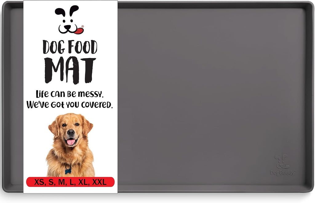 Dog Food Mat – Waterproof Dog Bowl Mat for Food and Water, Silicone Pet Feeding Mats for Floors, Non-Slip Placemat with High Edges for Dogs Bowls, Puppy Essentials (L: 24" x 16", Shadow)
