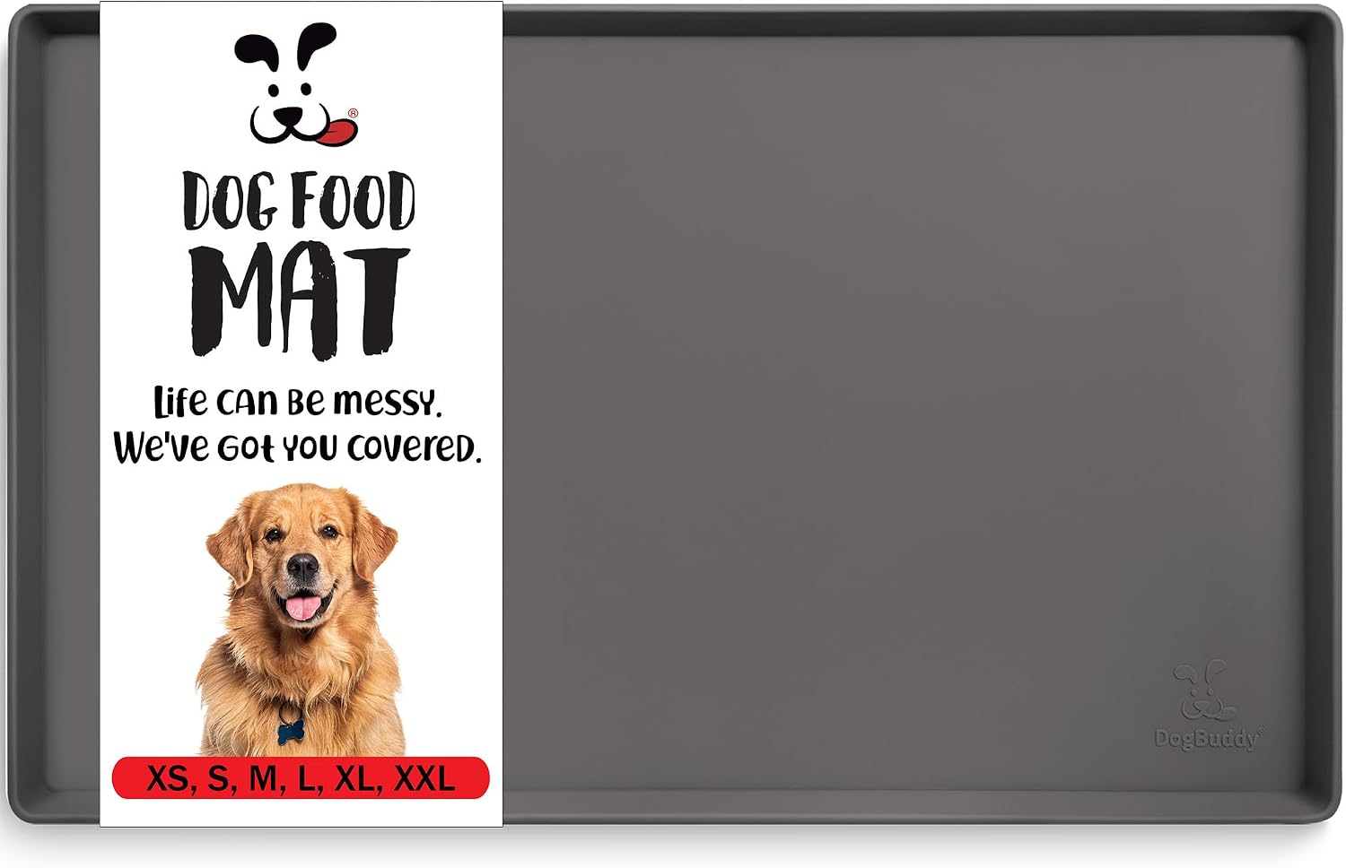 Dog Food Mat – Waterproof Dog Bowl Mat for Food and Water, Silicone Pet Feeding Mats for Floors, Non-Slip Placemat with High Edges for Dogs Bowls, Puppy Essentials (L: 24" x 16", Shadow)