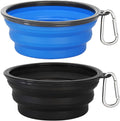 Large Collapsible Dog Bowls 2 Pack, 34oz Foldable Dog Travel Bowl, Portable Pet Water Food Bowl with Clasp, Pet Cat Feeding Cup Dish for Traveling, Walking, Hiking (Black+Blue)