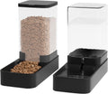 Automatic cat feeder and water dispenser in set with pet food bowl, gravity dog waterer and food feeder for small medium dog cat puppy kitten large capacity (3.3L, black)