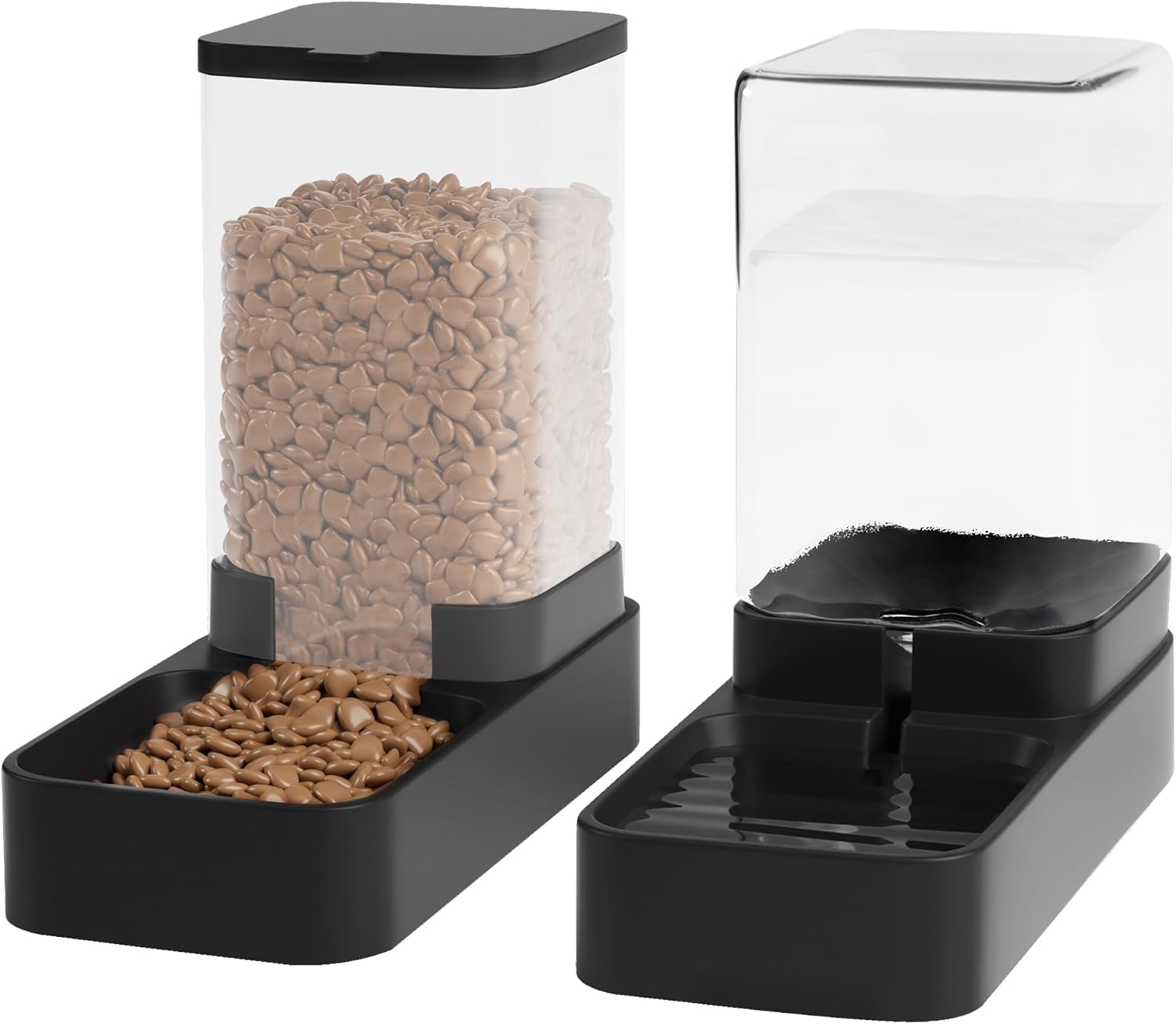 Automatic cat feeder and water dispenser in set with pet food bowl, gravity dog waterer and food feeder for small medium dog cat puppy kitten large capacity (3.3L, black)