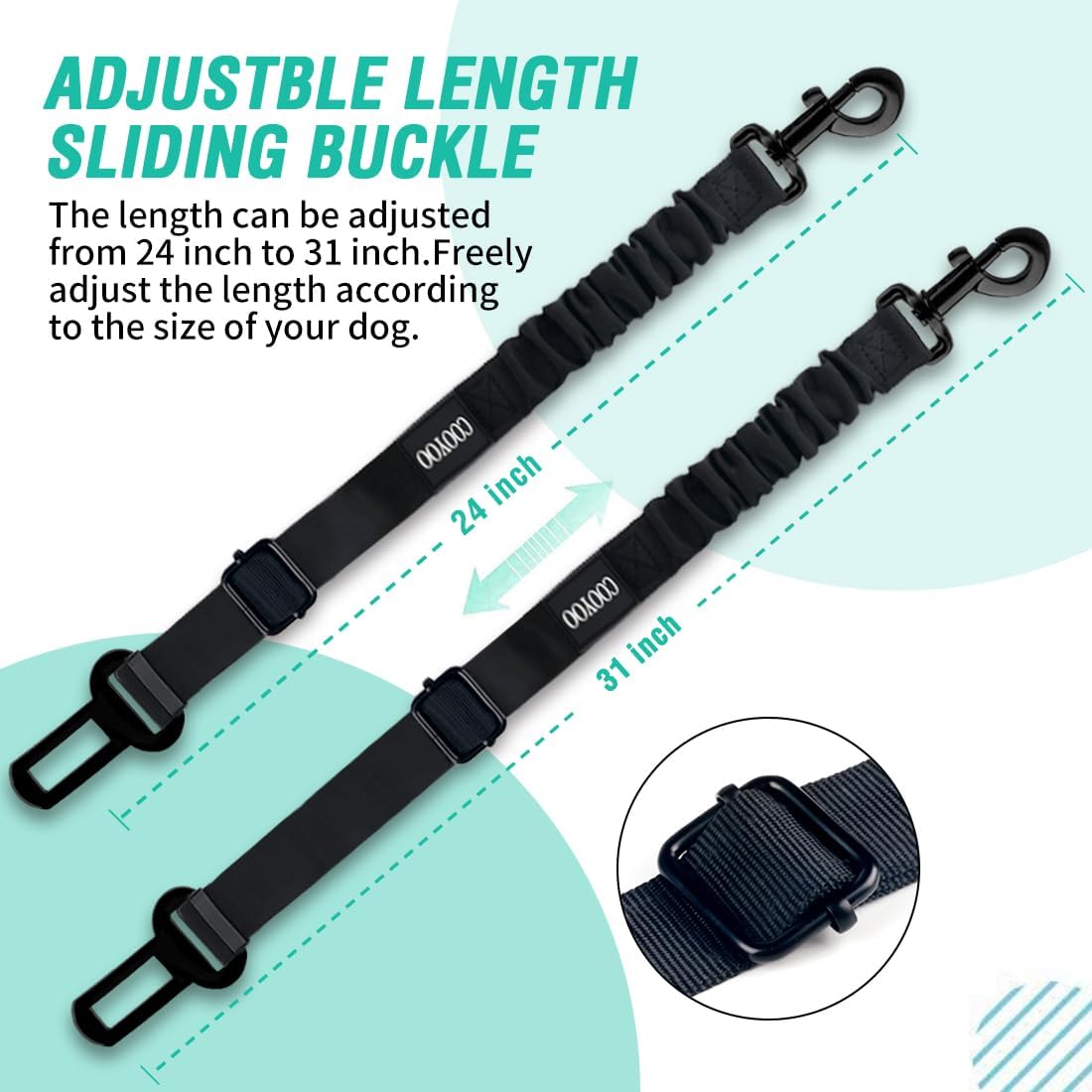 Dog Seat Belt, Durability Retractable Dog Car Harness Adjustable Dog Seat Belt for Vehicle Nylon Pet Safety Seat Belts Heavy Duty & Elastic (1 Pack Black) - view 4