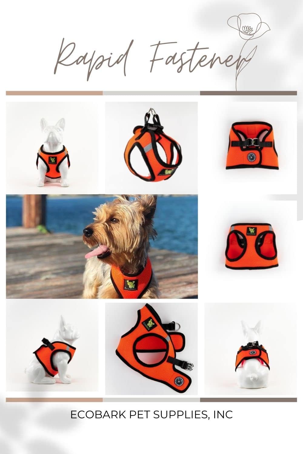 Step in Dog Harness, Reflective Chest Body Halter Vest, Orange | Luxury Soft Dog Harnesses for Dogs Under 26 lbs, Double Layered Breathable Mesh Fabric, Safety Buckle & Rapid Fastener - view 5
