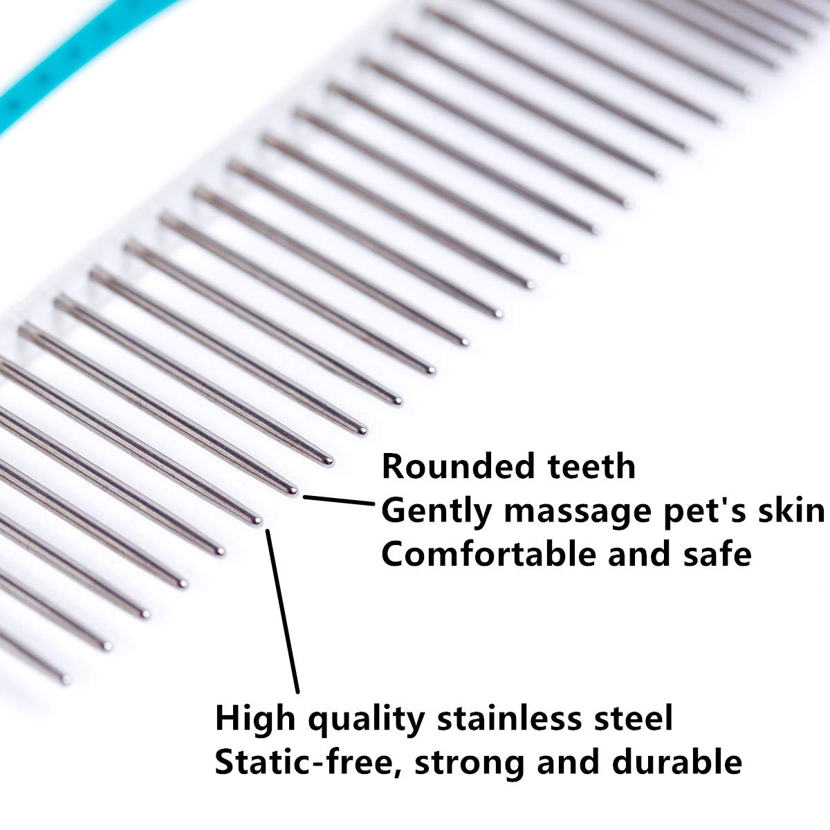 Pet Comb for Dogs and Cats, Stainless Steel Teeth Detangling Grooming Comb | Pets Hair Dematting Deshedding Brush, 7 1/4", Wide & Narrow Teeth, Non-Slip Handle, Remove Tangles, Mats, Knots & Loose Fur - view 4