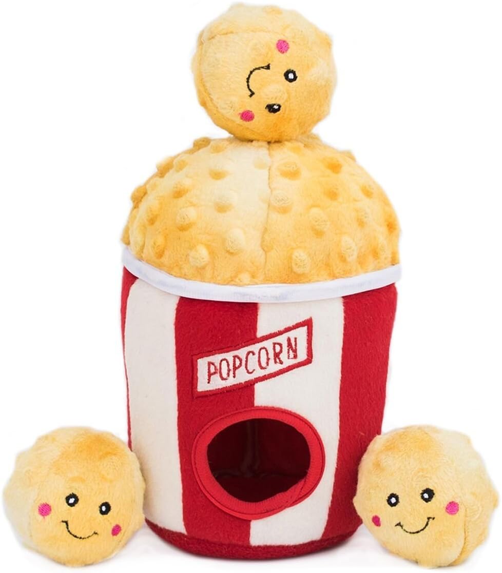 Burrow- Interactive Dog & Puppy Toys for Boredom, Stimulating Pet Products to Keep Them Busy, Hide & Seek Plush Puzzles, Squeaky Toy for Enrichment, for Small & Medium Dogs- Popcorn Bucket - view 2