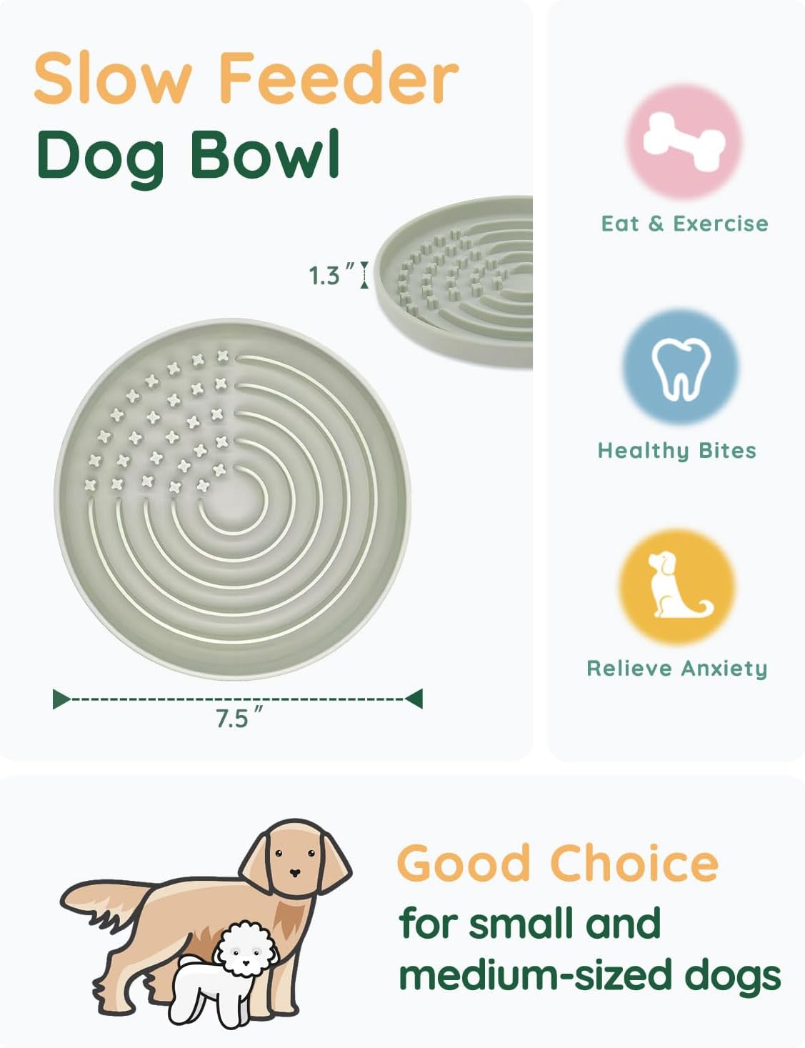 Slow feeder dog bowls, slowdown bowl - puzzle silicone dog feeding bowls with suction cups, innovative lick mat, healthy eating, dishwasher microwave safe, mealtime challenge, 7.5" x 1.3" green - view 4