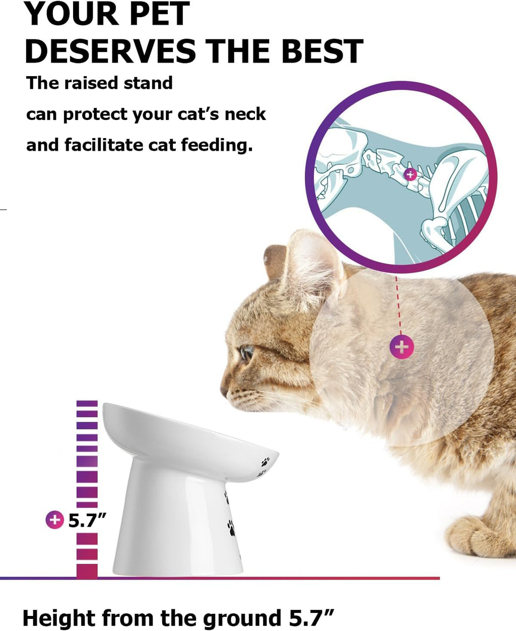 Slow Feeder Cat Bowl, Ceramic Cat Slow Feeder Bowl, 6 Inches, Elevated, Anti Vomiting for Dry and Wet Food, White - view 4