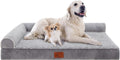 Orthopedic Dog Bed, Pet Sofa with Bolster for Extra Large Dogs | Egg Crate Foam, Removable Washable Cover, Waterproof Lining, Non-Slip Bottom, L-Shape, Cozy Plush, 42 x 30 Inch, Grey