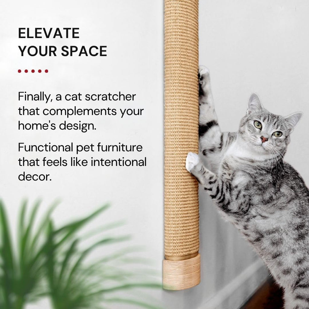 Wall Mounted Cat Scratcher, Replaceable Sisal Scratching Post | For Indoor Cats & Large Breeds — 29.5" Tall, Solid Pine with Natural Woven Sisal, No Glue or Staples, Easy Wall Mount - view 3
