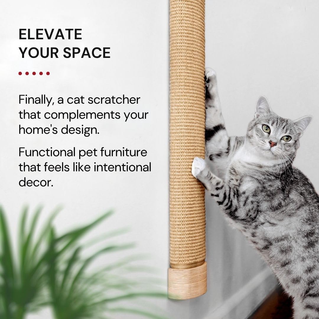 Wall Mounted Cat Scratcher, Replaceable Sisal Scratching Post | For Indoor Cats & Large Breeds — 29.5" Tall, Solid Pine with Natural Woven Sisal, No Glue or Staples, Easy Wall Mount - view 3