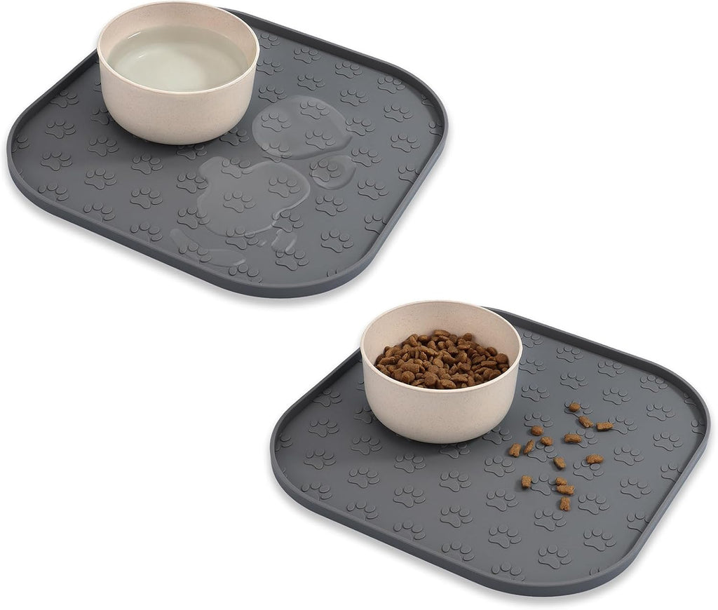 Pet Feeding Mat, Waterproof Anti-Slip Placemats for Dog Cat Bowl Silicone Pet Food Mat, Raised Edge Prevent Spills on Floor & Carpet, Dishwasher Safe (Beige, 11" x 11") - view 7