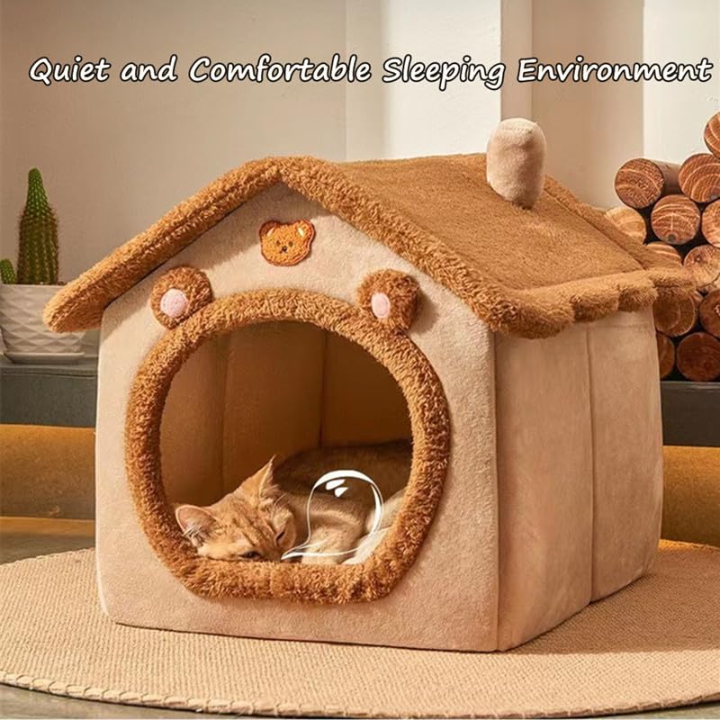 Cat Beds for Indoor Cats Small Dog,Cute Bear Cat Bed Cave Cat House, S - view 2