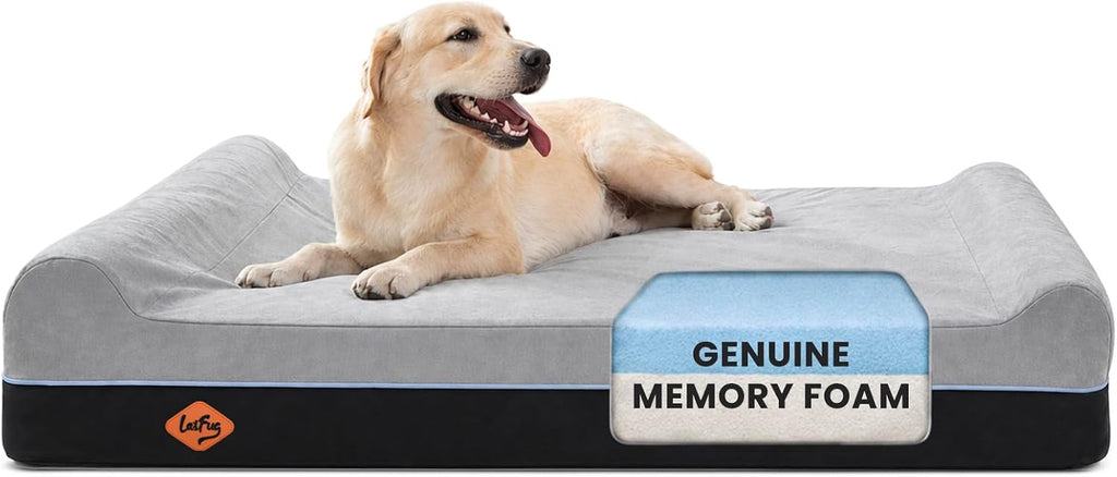 Orthopedic dog beds for large dogs, 7" memory foam dog beds, durable water proof liner removable and washable, nonskid bottom, slate grey 50"x36"x10"