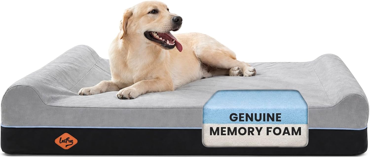 Orthopedic dog beds for large dogs, 7" memory foam dog beds, durable water proof liner removable and washable, nonskid bottom, slate grey 50"x36"x10"