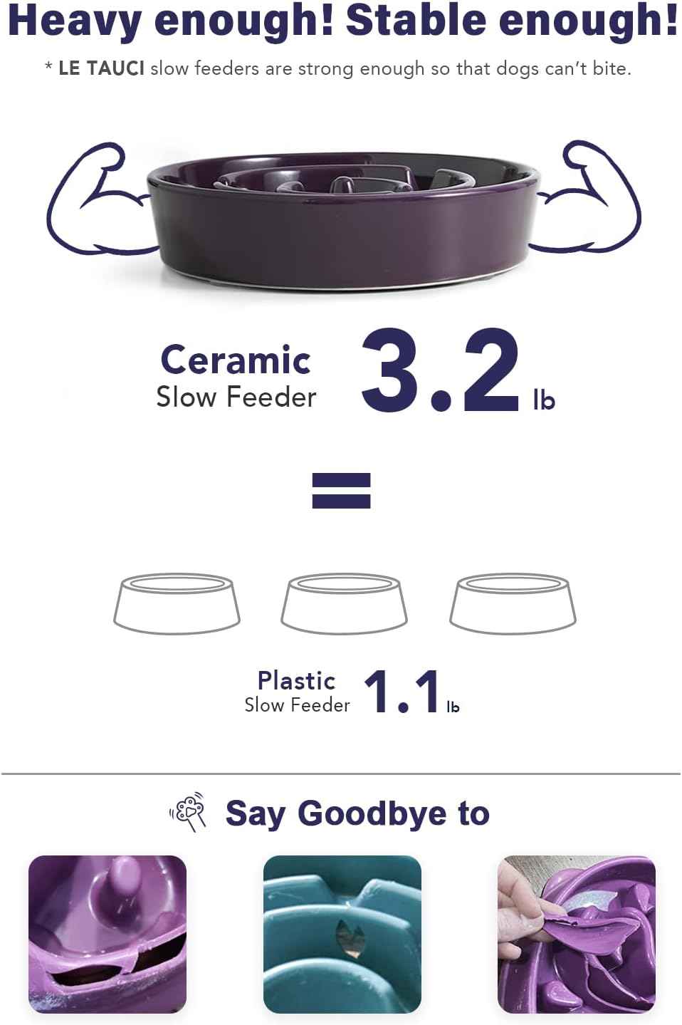 Dog Bowls Slow Feeder Ceramic, 1.5 Cup Slow Feeding Bowl for Small and Medium Breed, Puzzle Dog Food Bowl for Fast Eater, Maze Purple - view 6