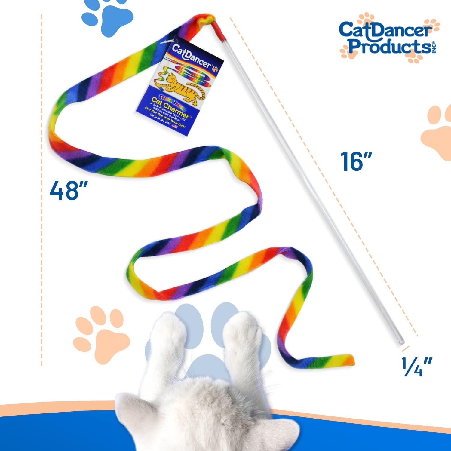 Products Rainbow Cat Wand Charmer, Safe Teaser Wand for Indoor Cats & Kittens, Flexible Exercise Toy Made of Multicolor Fabric Ribbon, For Medium Breeds - view 3