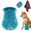 Dog Paw Cleaner Cup with Towel Pet Foot Washer Protable Dog Cleaning Brush for Puppy Cats Massage Grooming Dirty Claws(Blue)