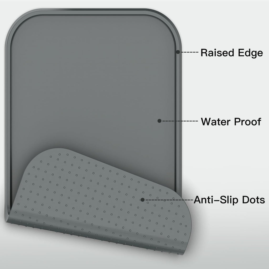 Pet feeding mat [warped resistant raised edge], water-proof silicone placement for food water bowls, anti-slip base protect floor, BPA-free & dishwasher-safe [23.5x13.5inch large, gray] - view 3