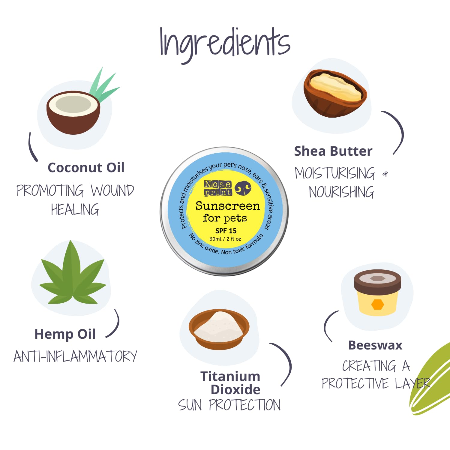 Pet sunscreen balm, 60ml, SPF 15, moisturizing, eco-friendly tin, non-toxic formula for dogs and cats - view 5
