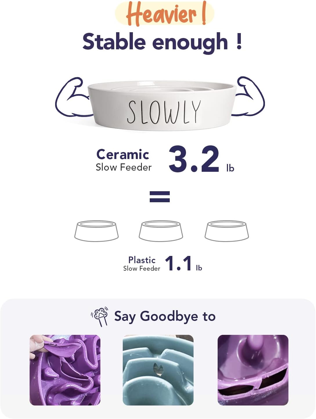Slow feeder dog bowl - 1.5 cups ceramic puzzle feeder for small & medium breeds, maze design bowl for puppy & fast eaters, white pet dish to control eating speed - view 3