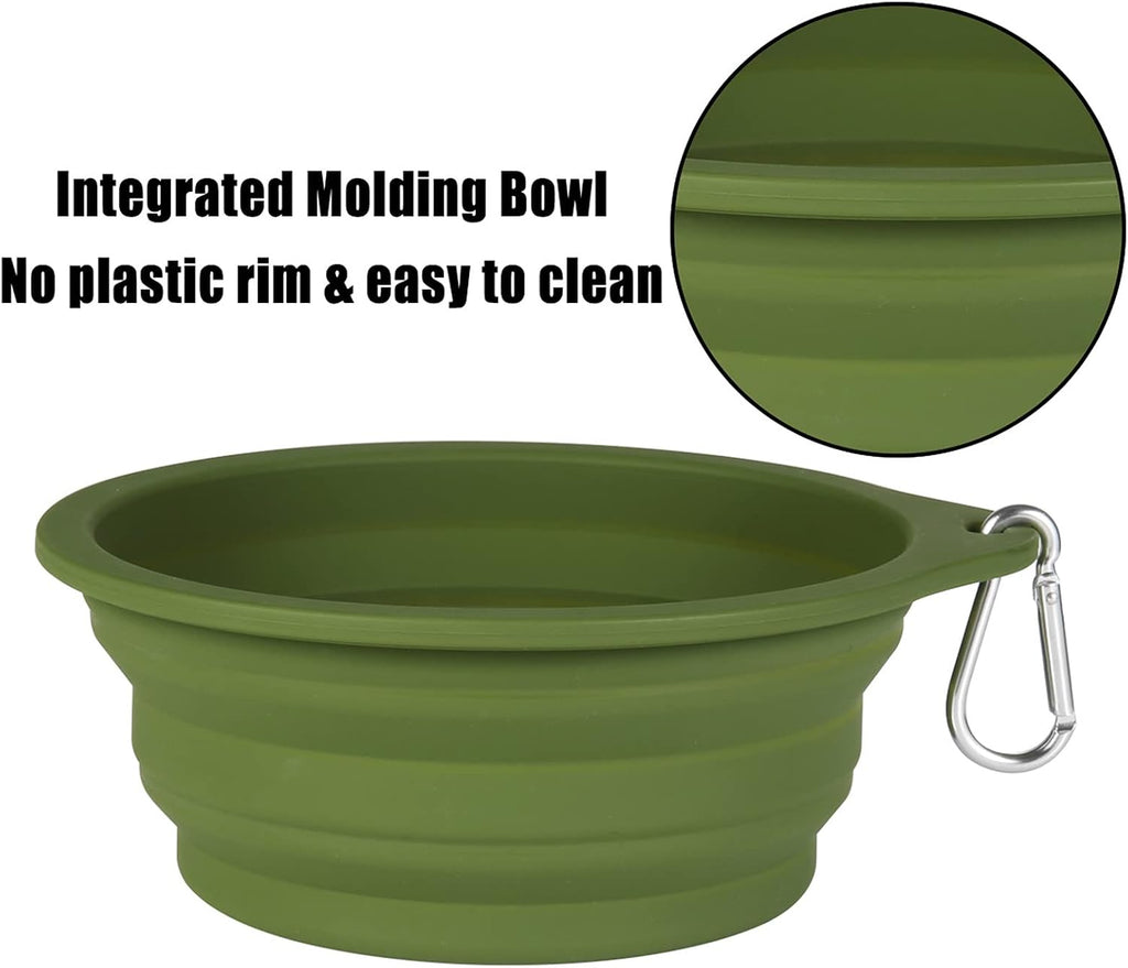 2Pack Collapsible Dog Bowl,Integrated Molding Travel Bowl No Plastic Rim Pet Feeding Bowls for Walking Traveling Outdoors,600ML (Navy Blue+Dark Green) - view 4