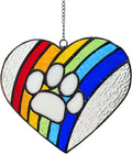 LASTINGTAILS Stained Glass Rainbow Bridge Dog Memorial Gifts, Heart Paw Print Suncatcher, Pet Remembrance for Pet Lovers